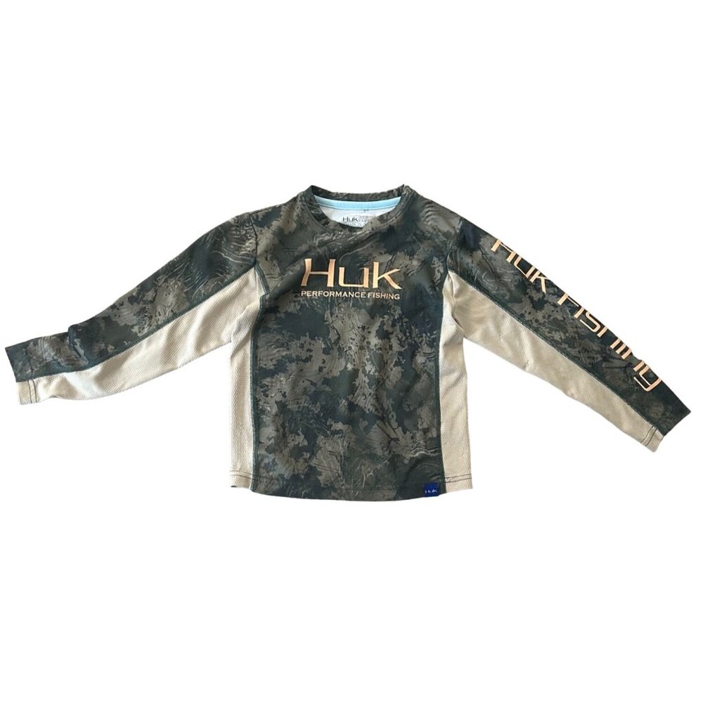 Huk Performance Fishing Youth small Long Sleeve Shirt Camo Tan Size YS‎